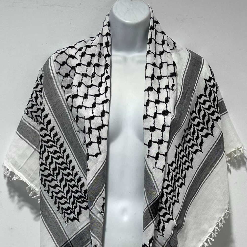 Houndstooth scarf, Keffiyeh, Arafat Hatta, cotton wide scarf with tassels,